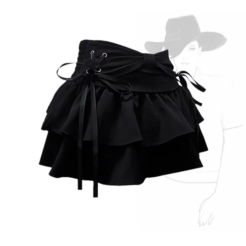 Y2K Bow Ruffle Denim Mini Skirt – Cute Kawaii Streetwear Skirt