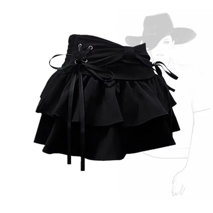 Y2K Bow Ruffle Denim Mini Skirt – Cute Kawaii Streetwear Skirt