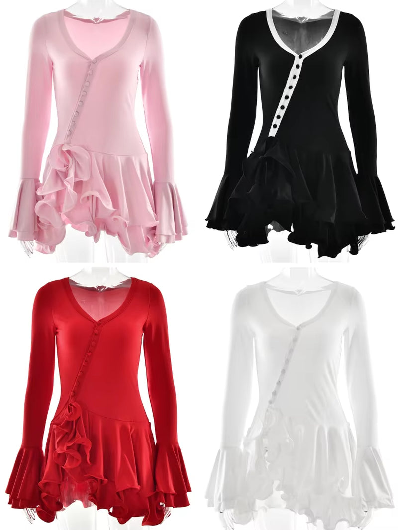 Scarlet Ruffle A-Line Mini Dress – Elegant Summer Party Dress  $89.99
