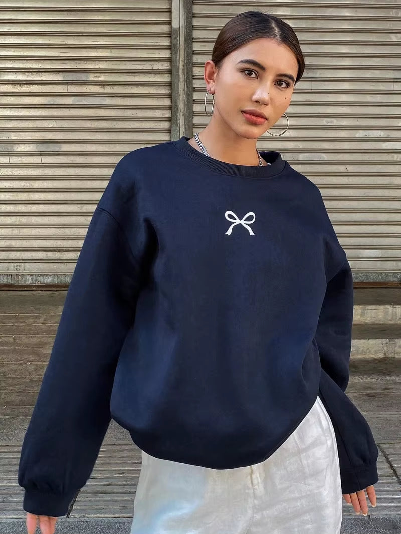 Cozy Bow Oversized Autumn Sweatshirt for Women