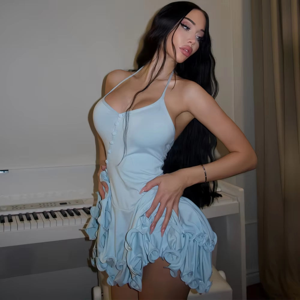 Scarlet Ruffle A-Line Mini Dress – Elegant Summer Party Dress  $89.99