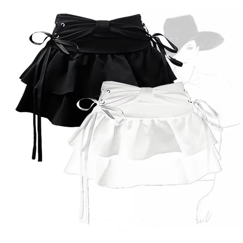 Y2K Bow Ruffle Denim Mini Skirt – Cute Kawaii Streetwear Skirt