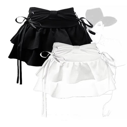 Y2K Bow Ruffle Denim Mini Skirt – Cute Kawaii Streetwear Skirt