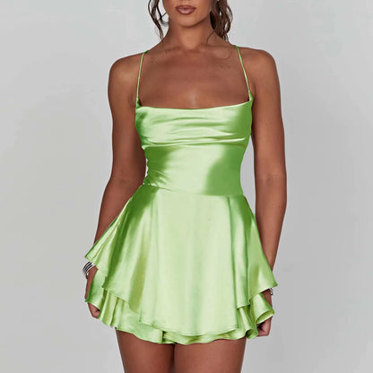 Luna Satin Backless Mini Dress – Elegant Summer Party Dress