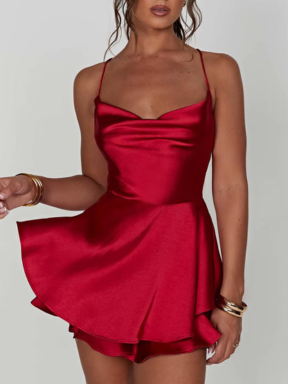 Luna Satin Backless Mini Dress – Elegant Summer Party Dress