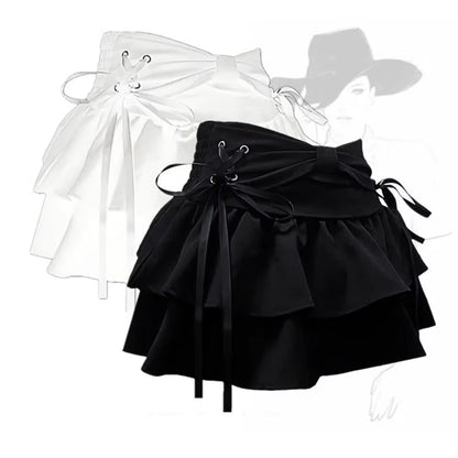 Y2K Bow Ruffle Denim Mini Skirt – Cute Kawaii Streetwear Skirt