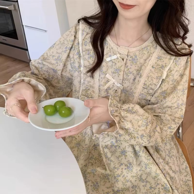 Vintage Floral Cozy Pajama Set for Women – Soft Autumn Lounge Sleepwear