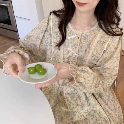 Vintage Floral Cozy Pajama Set for Women – Soft Autumn Lounge Sleepwear